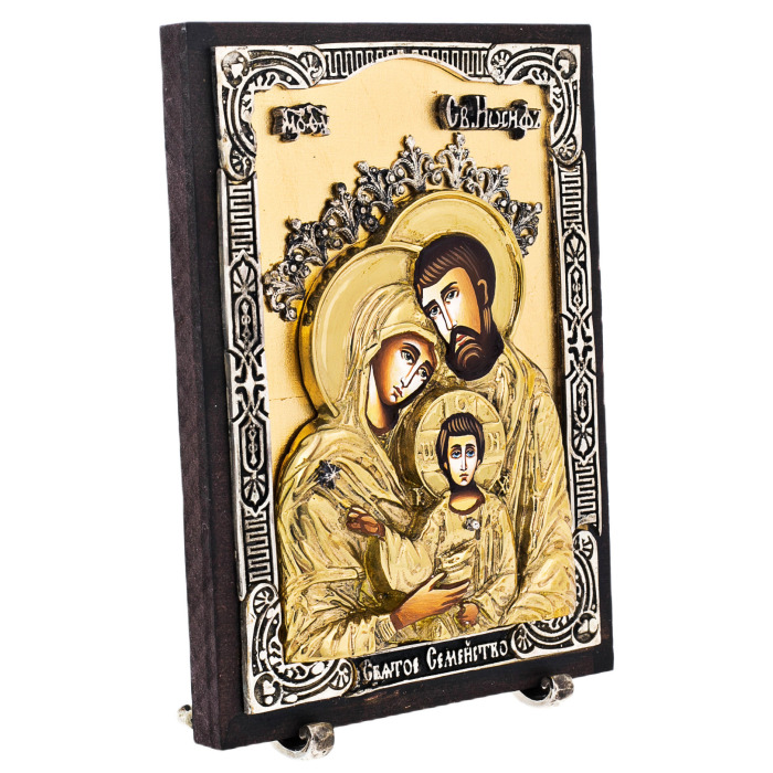 Icon with artistic bronze casting "Holy Family"