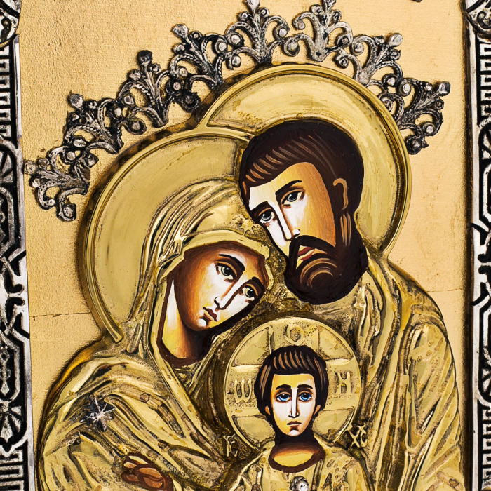 Icon with artistic bronze casting "Holy Family"