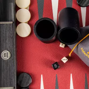 Backgammon made of veneer and leather "Manopoulos" burgundy-red