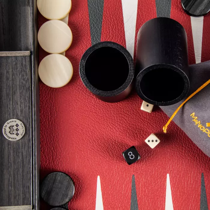 Backgammon made of veneer and leather "Manopoulos" burgundy-red