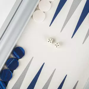 Backgammon made of veneer and leather "Manopoulos" blue and white
