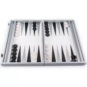 Backgammon made of veneer and leather "Manopoulos" white carbon