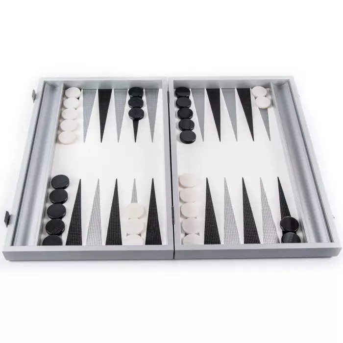 Backgammon made of veneer and leather "Manopoulos" white carbon