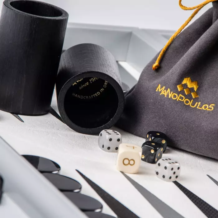 Backgammon made of veneer and leather "Manopoulos" white carbon