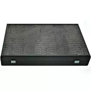 Backgammon made of veneer and crocodile skin "Manopoulos" dark gray