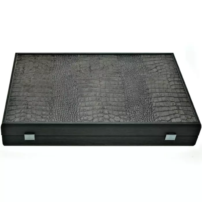 Backgammon made of veneer and crocodile skin "Manopoulos" dark gray