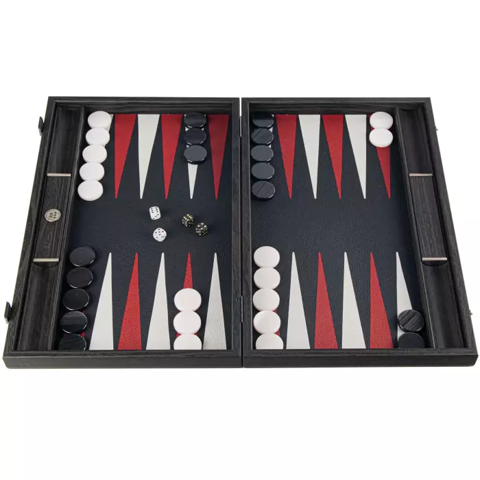 Backgammon made of veneer and crocodile skin "Manopoulos" dark gray