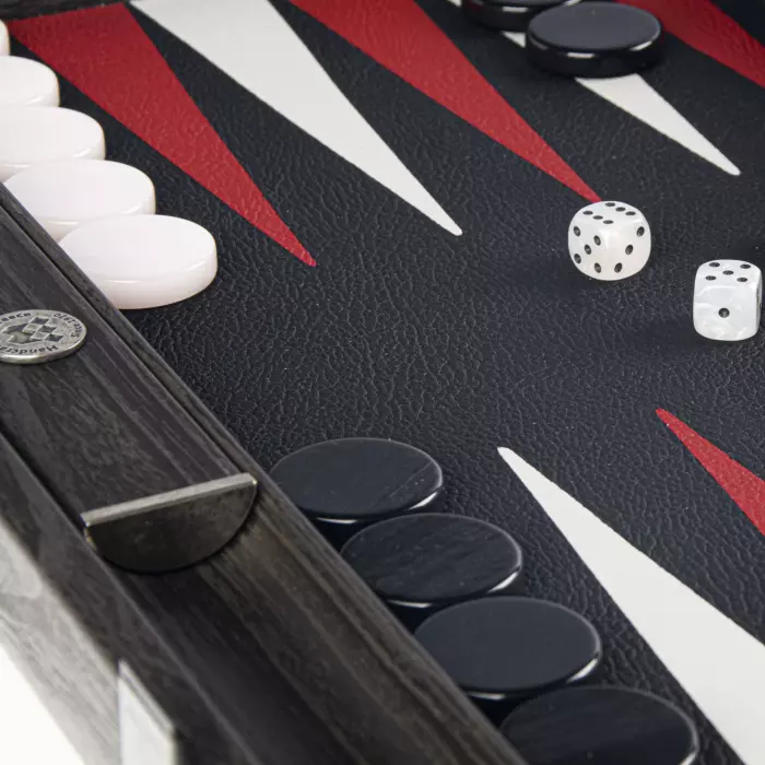 Backgammon made of veneer and crocodile skin "Manopoulos" dark gray