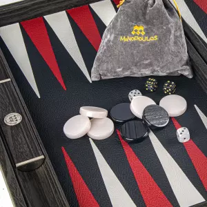 Backgammon made of veneer and crocodile skin "Manopoulos" dark gray