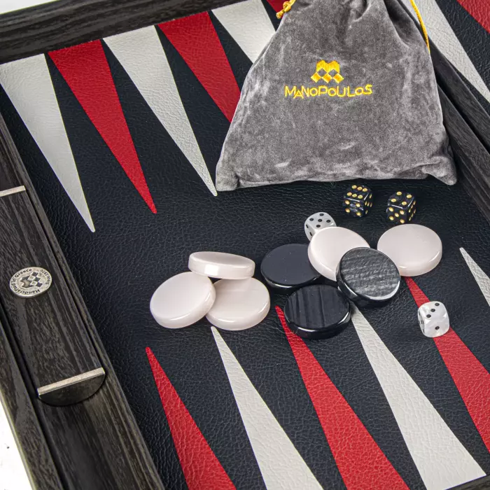 Backgammon made of veneer and crocodile skin "Manopoulos" dark gray