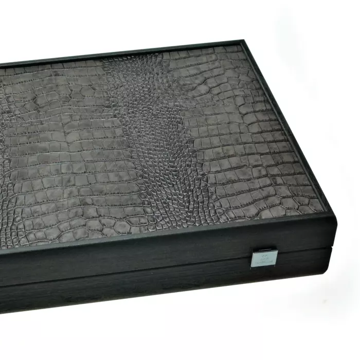 Backgammon made of veneer and crocodile skin "Manopoulos" dark gray