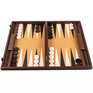 Backgammon made of veneer and ostrich leather "Manopoulos" brown