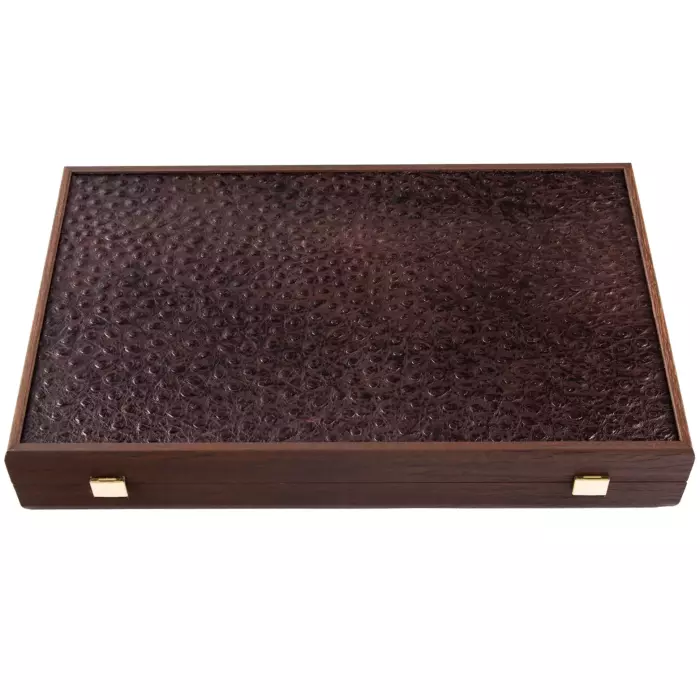 Backgammon made of veneer and ostrich leather "Manopoulos" brown