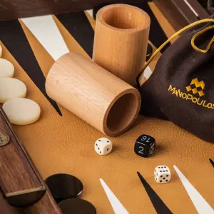 Backgammon made of veneer and ostrich leather "Manopoulos" brown