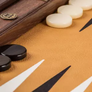 Backgammon made of veneer and ostrich leather "Manopoulos" brown