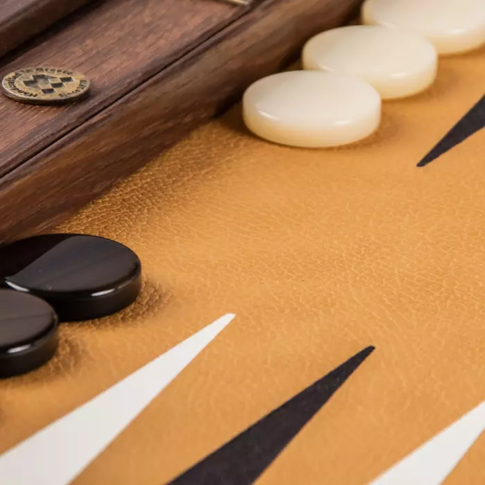Backgammon made of veneer and ostrich leather "Manopoulos" brown