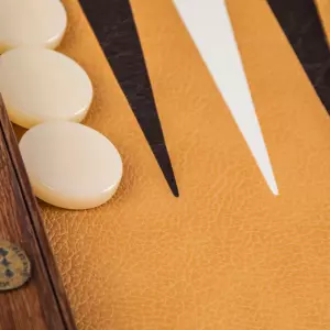 Backgammon made of veneer and ostrich leather "Manopoulos" brown