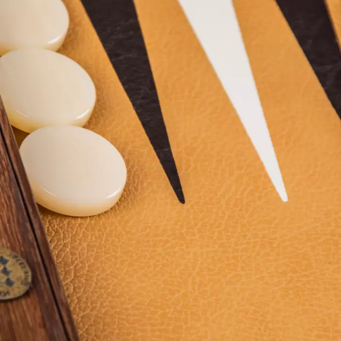 Backgammon made of veneer and ostrich leather "Manopoulos" brown