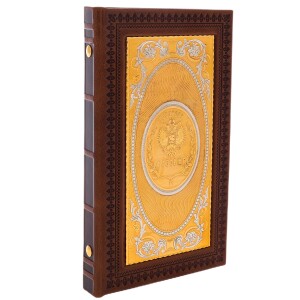 Leather business card holder with gold-plated insert "Faberge Traditions" Zlatoust