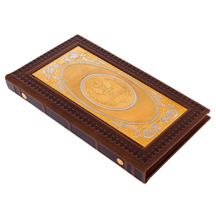 Leather business card holder with gold-plated insert "Faberge Traditions" Zlatoust