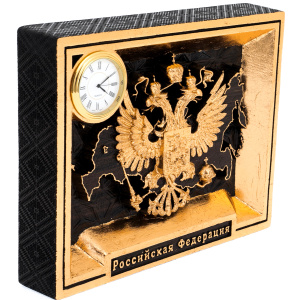 Stained oak panel "Coat of Arms of Russia" with clock and gilding