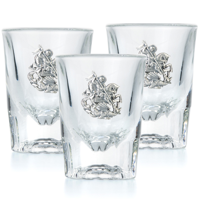 Set of stacks "George the Victorious" with silver overlays, for 3 persons