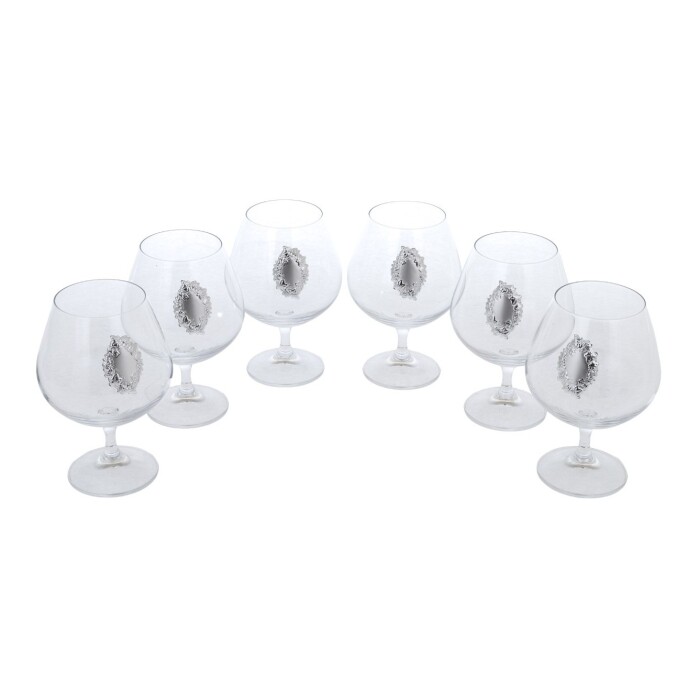 A set of glasses for cognac "Grapes" with silver plating, for 6 people