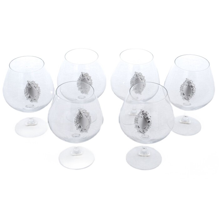 A set of glasses for cognac "Grapes" with silver plating, for 6 people