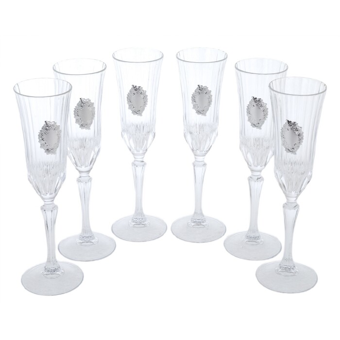 A set of champagne glasses "Grapes" with silver plating, for 6 people