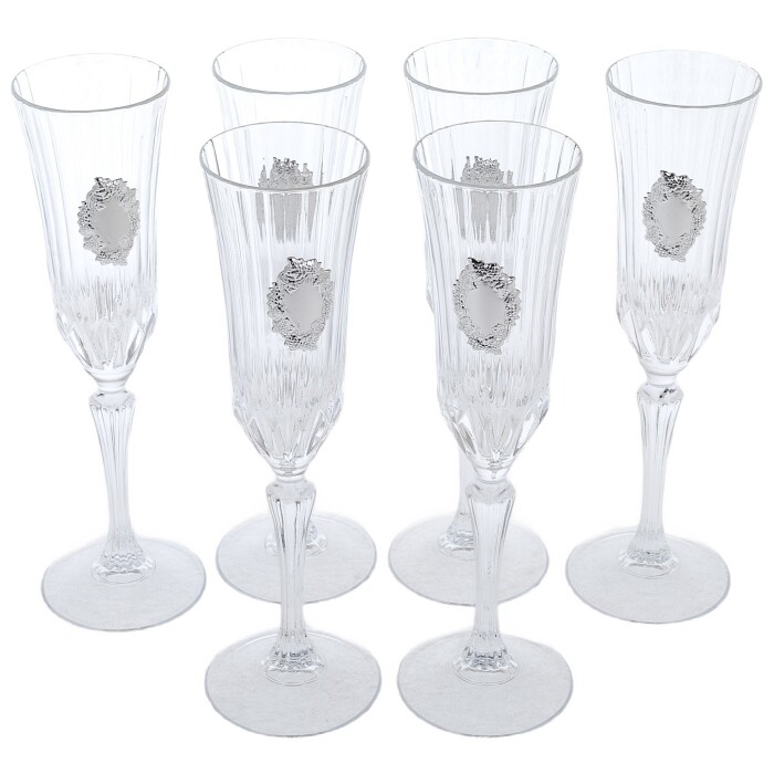 A set of champagne glasses "Grapes" with silver plating, for 6 people