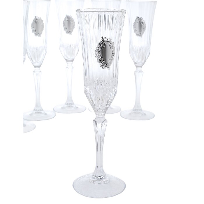 A set of champagne glasses "Grapes" with silver plating, for 6 people