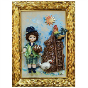 Rectangular painting "A boy doll holding a nest"