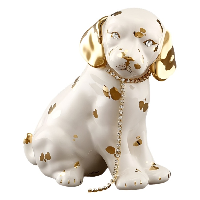 Puppy figurine color: ivory with gold trim