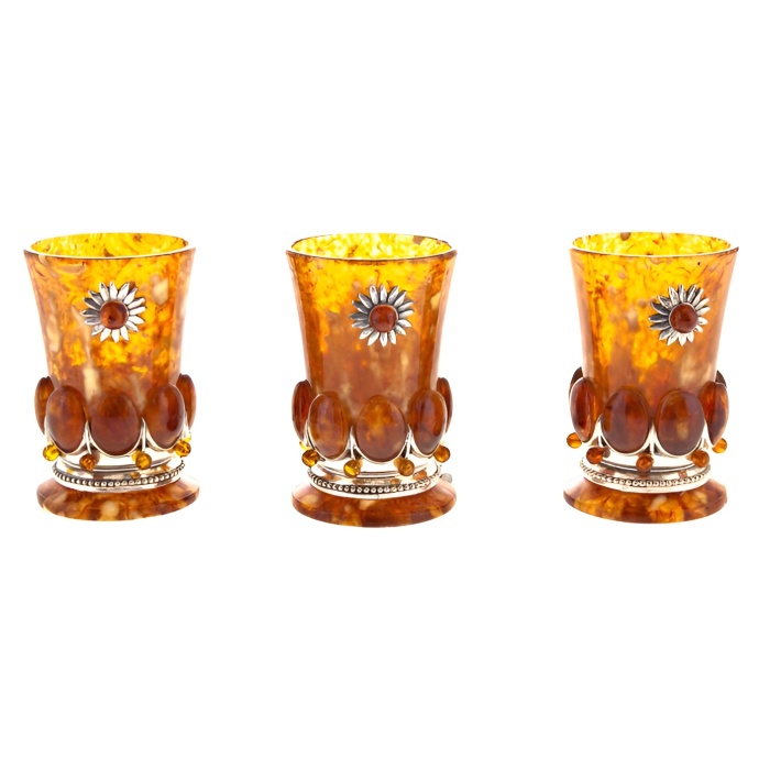 Set of amber vodka glasses "Sunny" for 3 persons