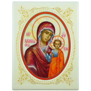 Mother of Pearl icon "Our Lady of Kazan" in a white frame
