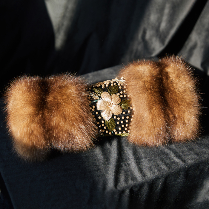 Sable fur clutch "Bouquet" with embroidery