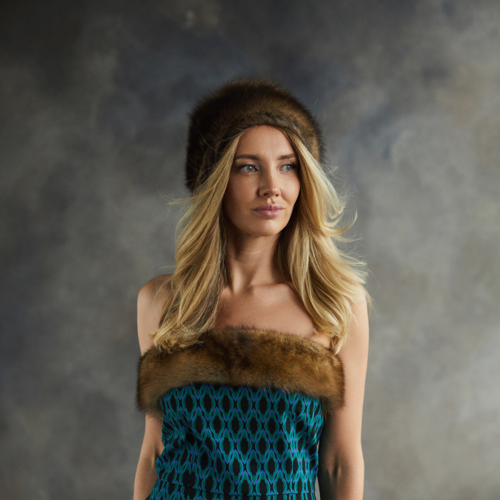 Women's headdress "Boyarka" made of sable fur