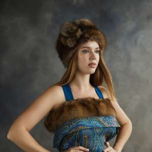 Women's headdress "Boyarka" made of sable fur, with a pompom