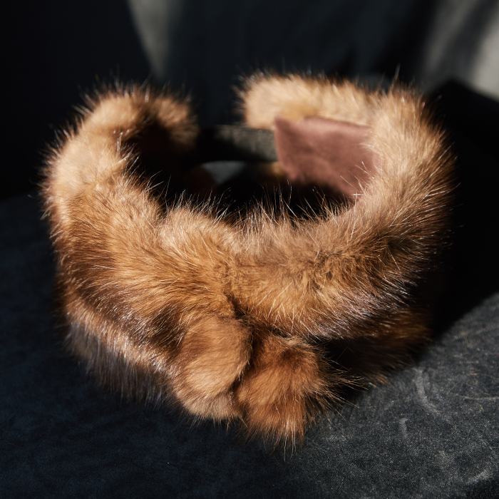 Women's headdress "Boyarka" made of sable fur, with a pompom