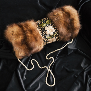 Sable fur clutch "Bouquet" with embroidery