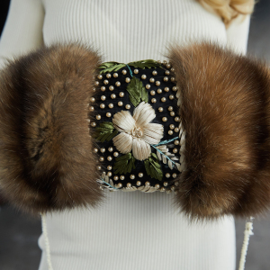 Sable fur clutch "Bouquet" with embroidery