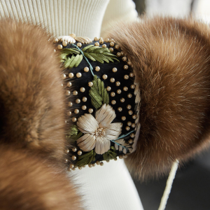 Sable fur clutch "Bouquet" with embroidery