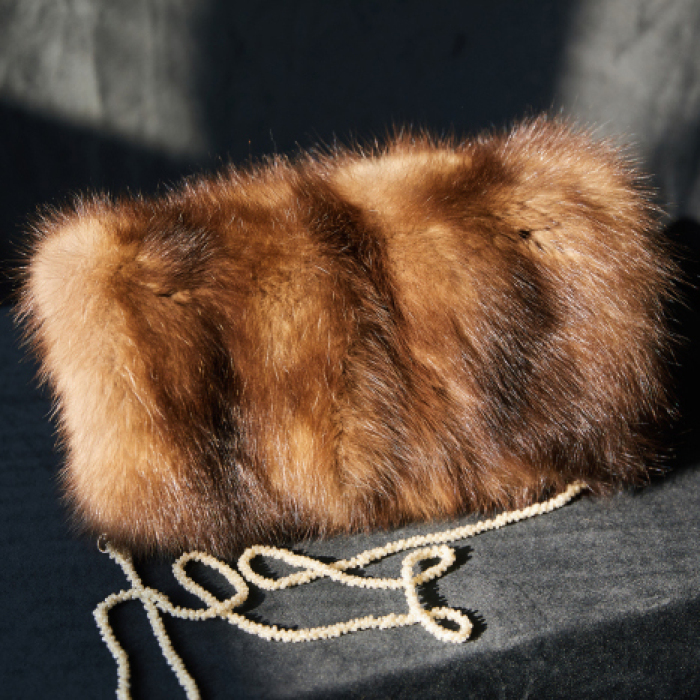 Sable fur clutch, white pendant