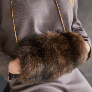 Sable fur clutch, gold pendant
