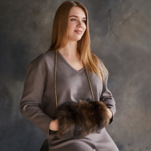 Sable fur clutch, gold pendant