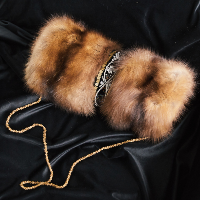 Sable fur muff "Pattern" with embroidery
