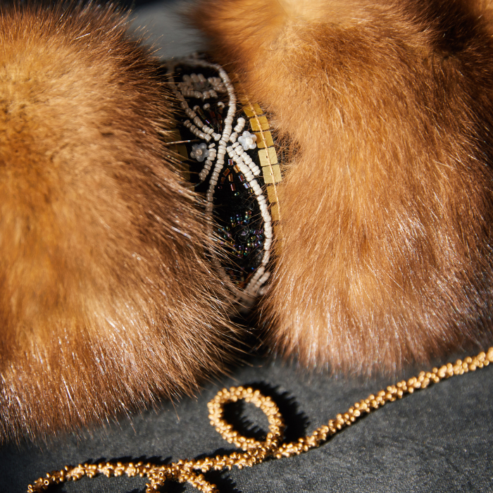 Sable fur muff "Pattern" with embroidery
