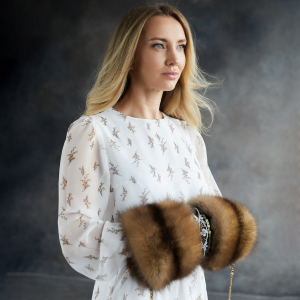 Sable fur muff "Pattern" with embroidery