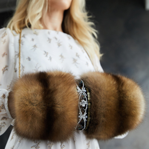 Sable fur muff "Pattern" with embroidery