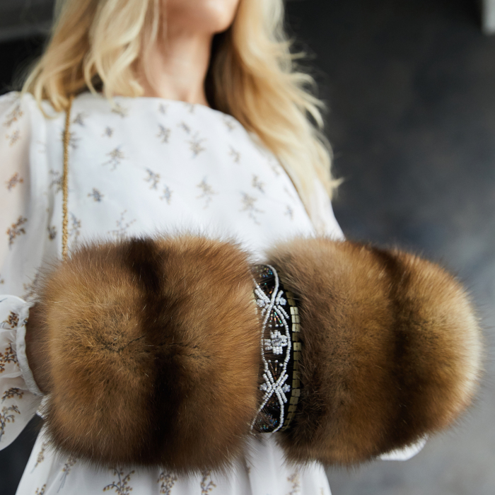 Sable fur muff "Pattern" with embroidery